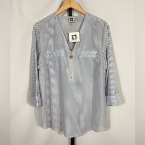 NWT Anne Klein Women's Long Sleeve Stripe Popover Tunic Top - Women’s XL